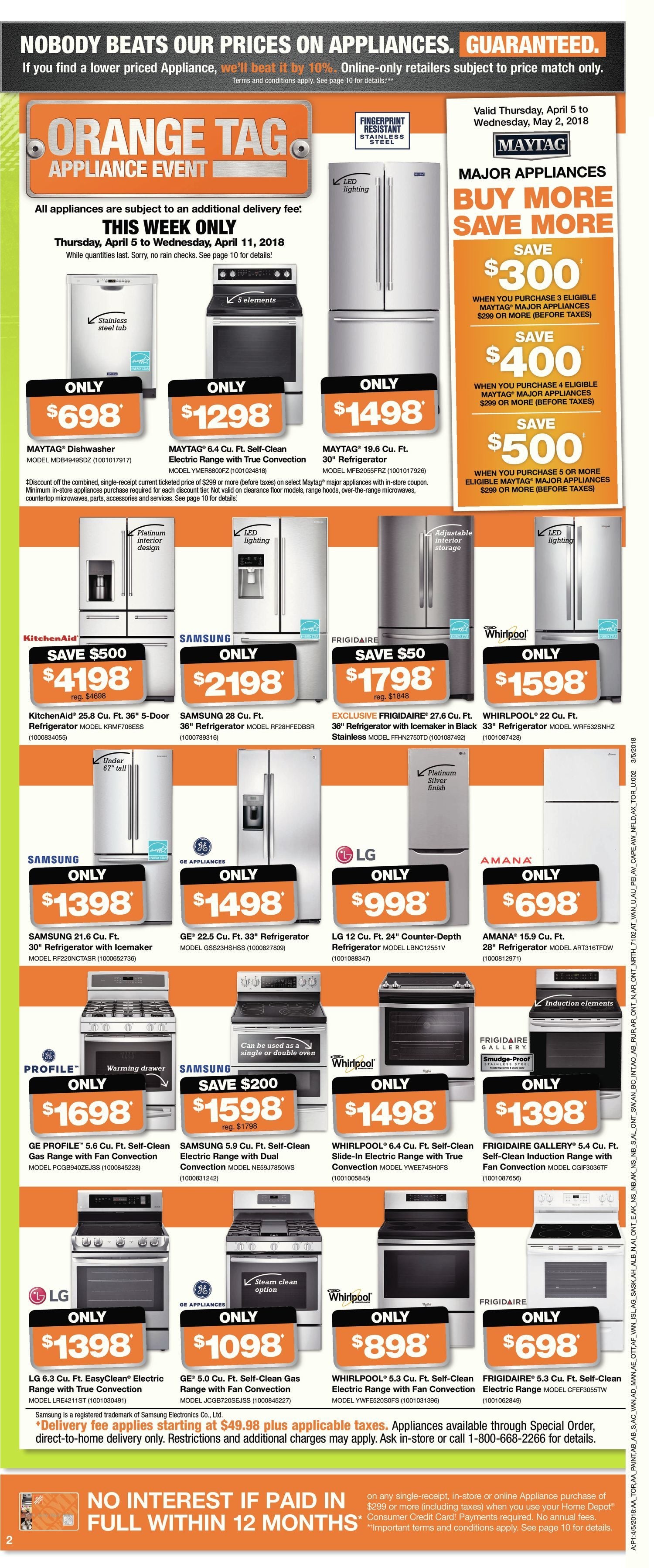 Home Depot Weekly Flyer Weekly Orange Tag Appliance Event Apr