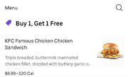 KFC BOGO Famous Chicken Chicken Sandwhich W/ $5 off code YMMV
