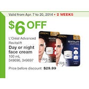 L'Oréal Advanced Revitalift Day or Night Face Cream - $23.99 ($6.00 off)