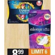 Always Pads, Liners or Tampax Pearl or Base - $8.99