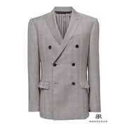 Monogram Slim Gray Plaid Double-breasted Italian Wool Suit Jacket - $267.99 ($342.01 Off)
