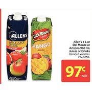 Allen's Or Del Monte Or Arizona Juices Or Drinks - $0.97