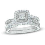 0.96 Ct. T.w. Princess-cut Diamond Frame Crossover Shank Bridal Set In 14k White Gold - $2,309.30 ($989.70 Off)