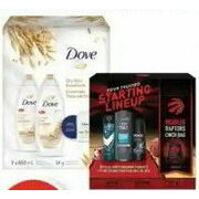 Dove Dry Skin Essentials, Starting Line Up Men's Grooming Products or Axe Body Gift Sets - $14.99